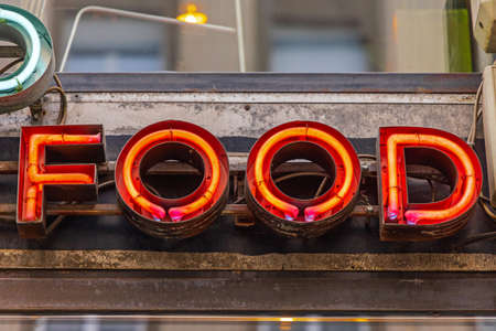 Old Style Real Neons Sign Food at Restaurantの写真素材