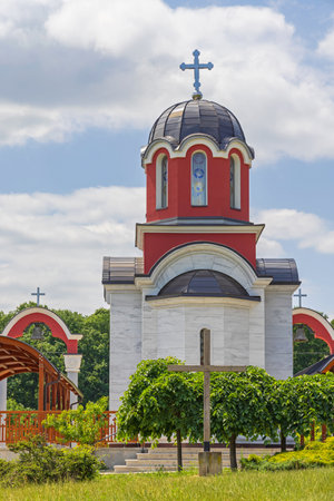 Kragujevac, Serbia - May 26, 2022: Serbian Orthodox Church of New Martyrs in Memorial Park Sumarice.のeditorial素材