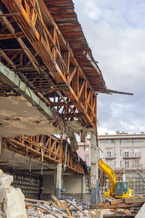 Old Wooden Factory Industrial Building Demolition Site