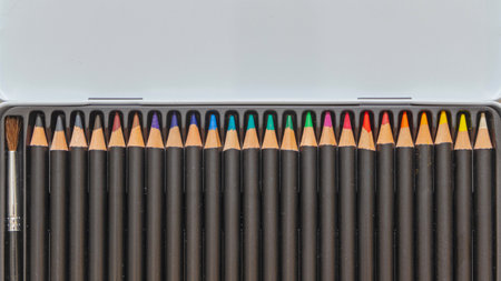 Colour Wooden Pencils Sharp Tips Art Set in Boxの写真素材