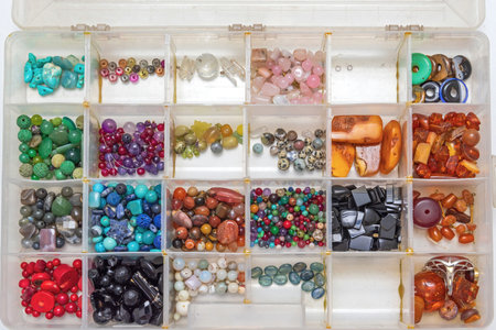 Gemstones Jewelry Craft Maker Material in Organizer Tackle Box Trayの写真素材