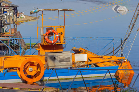 Special Operation Boat for Aquatic Weed Harvesting and Waterway Debris Management at Lakeの写真素材