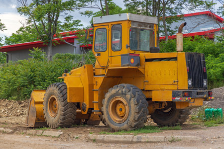 Large Wheel Loader Machine Vehicle at Construction Site