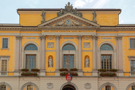 Lugano, Switzerland - June 14, 2019: Historic Palace Building City Hall at Summer Day.のeditorial素材