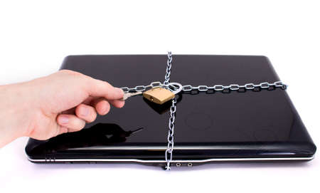 Laptop with chains and padlock