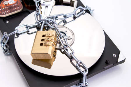 Hard drive disk and combination lock padlockの写真素材