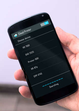 Printing via smartphone. Cloud technology concept.