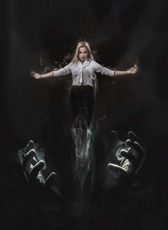 Surrealistic vision of woman liberated from oppression and intoleranceの写真素材