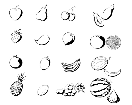 set fruit in contour-style natural product for healthy eatingのイラスト素材
