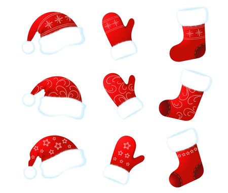 Christmas and new year set socks gloves hatのイラスト素材