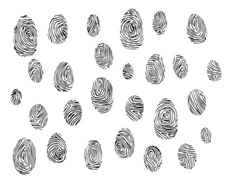Set of fingerprints black outline on white background.のイラスト素材