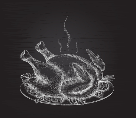 Grilled chicken on a platter vector illustrationのイラスト素材