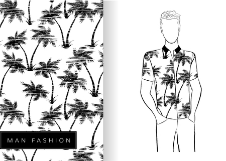 Palm trees pattern black on  white t-shir. Modern t-shirt printing design with Palm trees. Mock t-shirts. Vector illustration
のイラスト素材