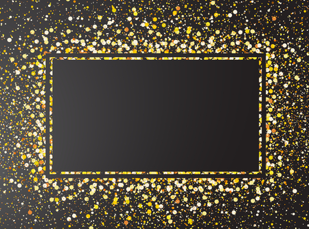 Gold glitter confetti on black background. Gold explosion of glitter, abstract background. Template for invitation, business card, booklet, poster design. Vectorのイラスト素材