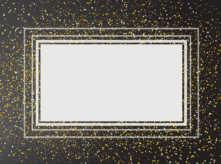 Gold glitter explosion on black background. Abstract gold background. Template for invitation, business card, booklet, poster design. Vectorのイラスト素材