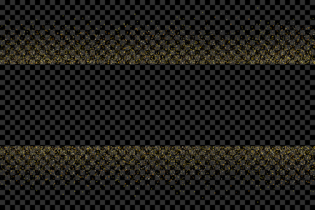 Gold glitter confetti on transparent background. Gold explosion of glitter, abstract background. Template for invitation, business card, booklet, poster design. Isolated. Vector illustrationのイラスト素材