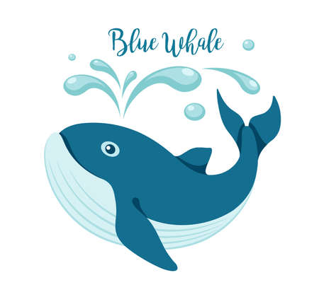 Blue whale logo. Cartoon animal on white background. Design element of the sea, ecology, environmental protection and wildlife. Isolated. Vector illustrationのイラスト素材