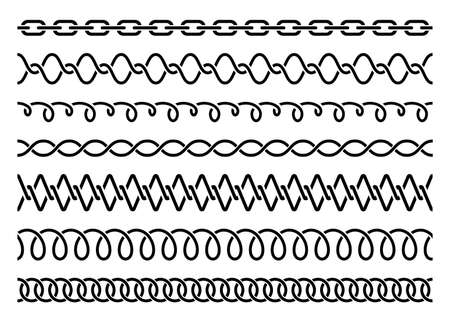 Chain and braiding. Seamless pattern. Set of decorative borders. Twisted and braided frame design...