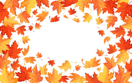 Autumn background with maple leaves. Background template for autumn holiday greetings, invitations and banners. Isolated. Vector illustrationのイラスト素材