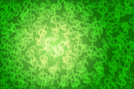 Abstract Dark and Light Green Dollar Signs Bokeh Backgroundの写真素材