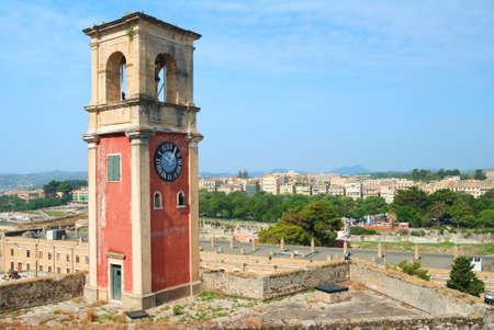 Clock tower in the old fortress in Kerkyra, Corfu, Greece