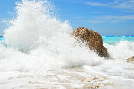 Big and high windy sea water spray splash