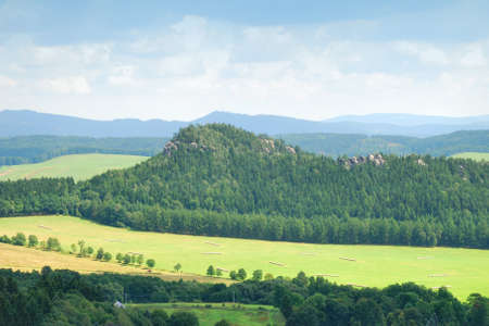 Forest hill with sandstone towers in Adrspach, Czech Republicの写真素材
