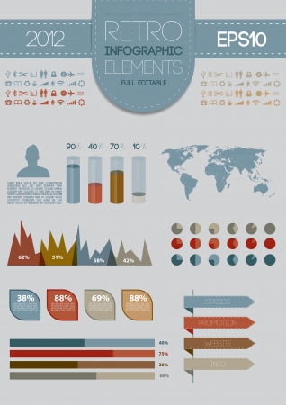 Retro infographics set. World Map and Information Graphicsのイラスト素材