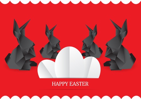 Happy easter cards illustration with easter eggs, easter bunny, easter rabbit and font のイラスト素材