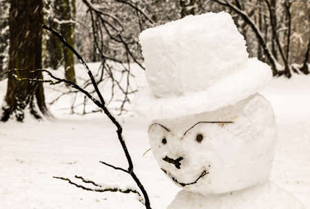Snowman. Winter in the Polish Aviators Park in Krakowの写真素材