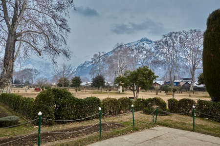 Garden view. Shalimar Bagh Mughal Garden Srinagar Kashmir February.の写真素材