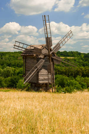 Old windmill on the edge of a wheat field, National Museum of Folk Architecture and Life of Ukraineのeditorial素材