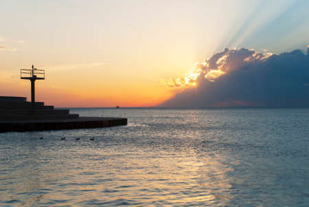 Beautiful sunrise over the Michigan Lake, Evanston, Illinoisの写真素材