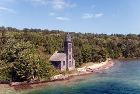 The Grand Island East Channel Light is a lighthouse located just north of Munising, Lake Superior, Michigan, USAの写真素材