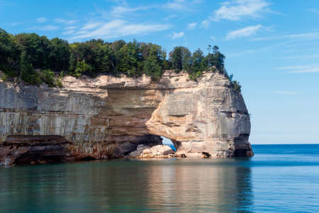 View on the Grand Portal Point Pictured Rocks at bright sunny day. National Lakeshore. Michigan, USAの写真素材