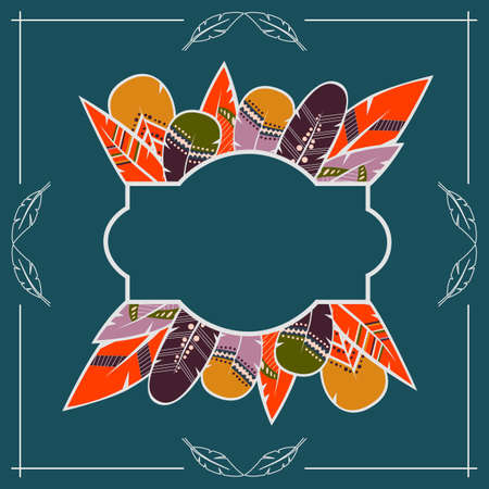 Frame for your text, invitation, greeting card, save the date cards with feathersのイラスト素材