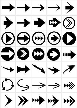 Set of 35 types of arrows aligned in grid. Ready for illustrations, web design and other graphic work.のイラスト素材