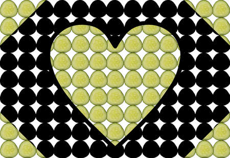 Hearth texture background from cucumber slices in natural green and black.の写真素材