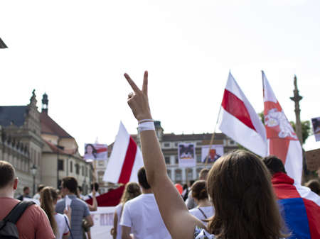 Where: Prague, Czech Republic. When: 15.8.2020. Time: 15: 00-18: 00. Support for Belarusians from the Czech Republic. Many people came to the demonstration against the regime of the President of Belarus Alexander Lukashenko. Czechs, Belarusians, Ukrainianのeditorial素材