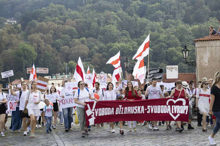 Where: Prague, Czech Republic. When: 15.8.2020. Time: 15: 00-18: 00. Support for Belarusians from the Czech Republic. Many people came to the demonstration against the regime of the President of Belarus Alexander Lukashenko. Czechs, Belarusians, Ukrainianのeditorial素材