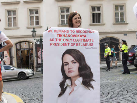 Where: Prague, Czech Republic. When: 15.8.2020. Time: 15: 00-18: 00. Support for Belarusians from the Czech Republic. Many people came to the demonstration against the regime of the President of Belarus Alexander Lukashenko. Czechs, Belarusians, Ukrainianのeditorial素材