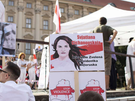 Where: Prague, Czech Republic. When: 15.8.2020. Time: 15: 00-18: 00. Support for Belarusians from the Czech Republic. Many people came to the demonstration against the regime of the President of Belarus Alexander Lukashenko. Czechs, Belarusians, Ukrainianのeditorial素材