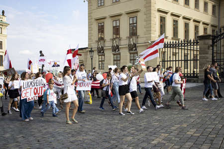 Where: Prague, Czech Republic. When: 15.8.2020. Time: 15: 00-18: 00. Support for Belarusians from the Czech Republic. Many people came to the demonstration against the regime of the President of Belarus Alexander Lukashenko. Czechs, Belarusians, Ukrainianのeditorial素材
