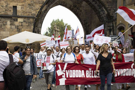 Where: Prague, Czech Republic. When: 15.8.2020. Time: 15: 00-18: 00. Support for Belarusians from the Czech Republic. Many people came to the demonstration against the regime of the President of Belarus Alexander Lukashenko. Czechs, Belarusians, Ukrainianのeditorial素材