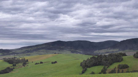 View of the mountains during a rainy day.の写真素材