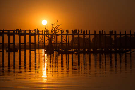 sun set at U Bein Bridgeの写真素材
