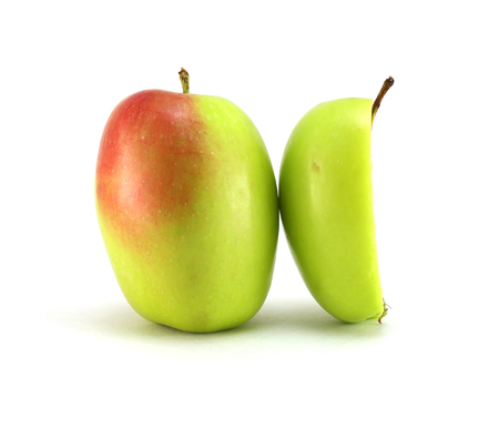Some green-red fresh apples on white background の写真素材
