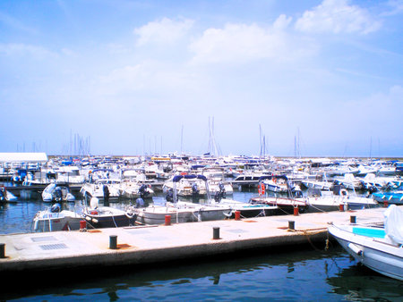 Sailing boats and yachts in the port of Agropoli in the province of Salerno in southern Italyの写真素材