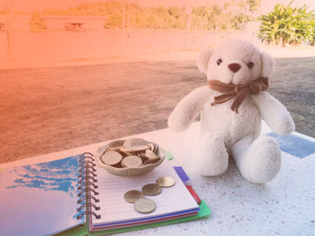 Bill to experience with a little bear, saving conceptの写真素材