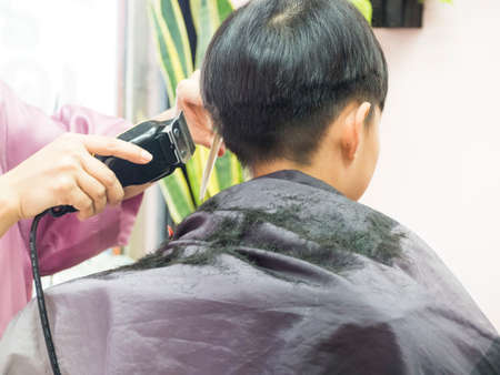 boy haircut at beauty salonの写真素材